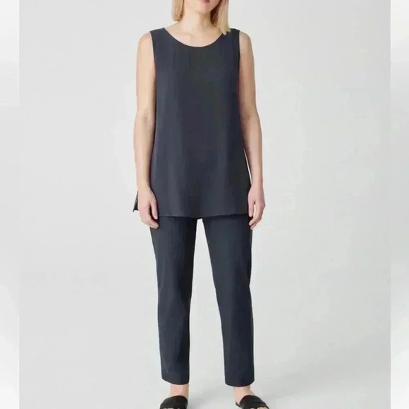 Eileen fisher crepe stretch slim ankle pant ocean blue - Picture 2 of 8